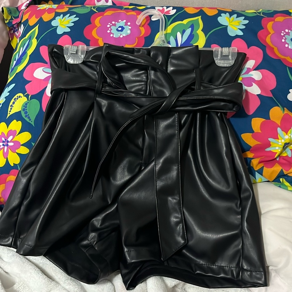 Black leather shorts